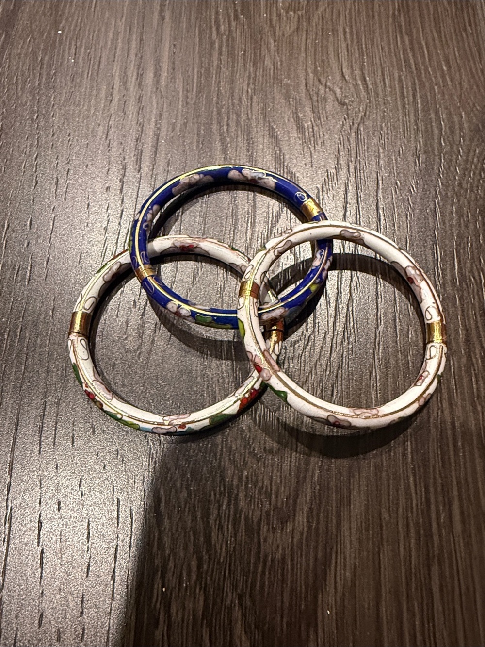 Enamel Floral Bangle Bracelet Set - Blue and White